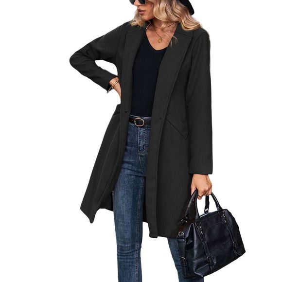 Floral Blooming Black Shawl Collar Single Button Overcoat Women Size L - Picture 2 of 3